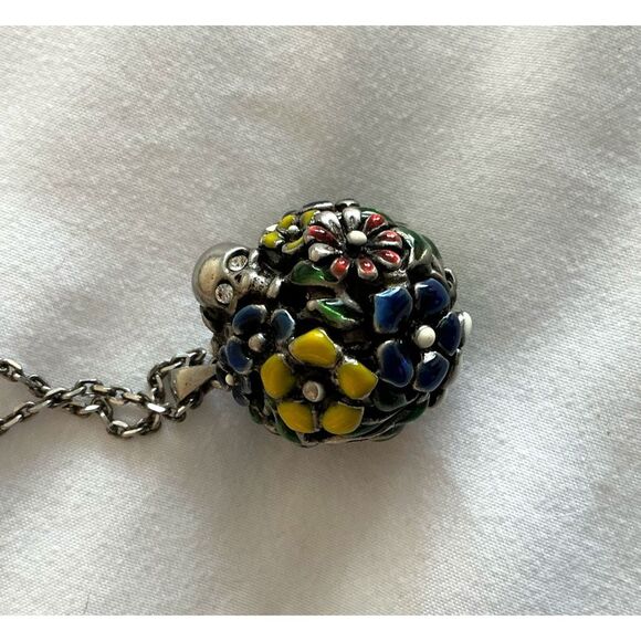 Alexander McQueen 16” Black Chain with Enamel Flowers and Skull Made in Italy - Picture 4 of 6
